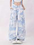 Sky Print Wide-Leg Cargo Pants