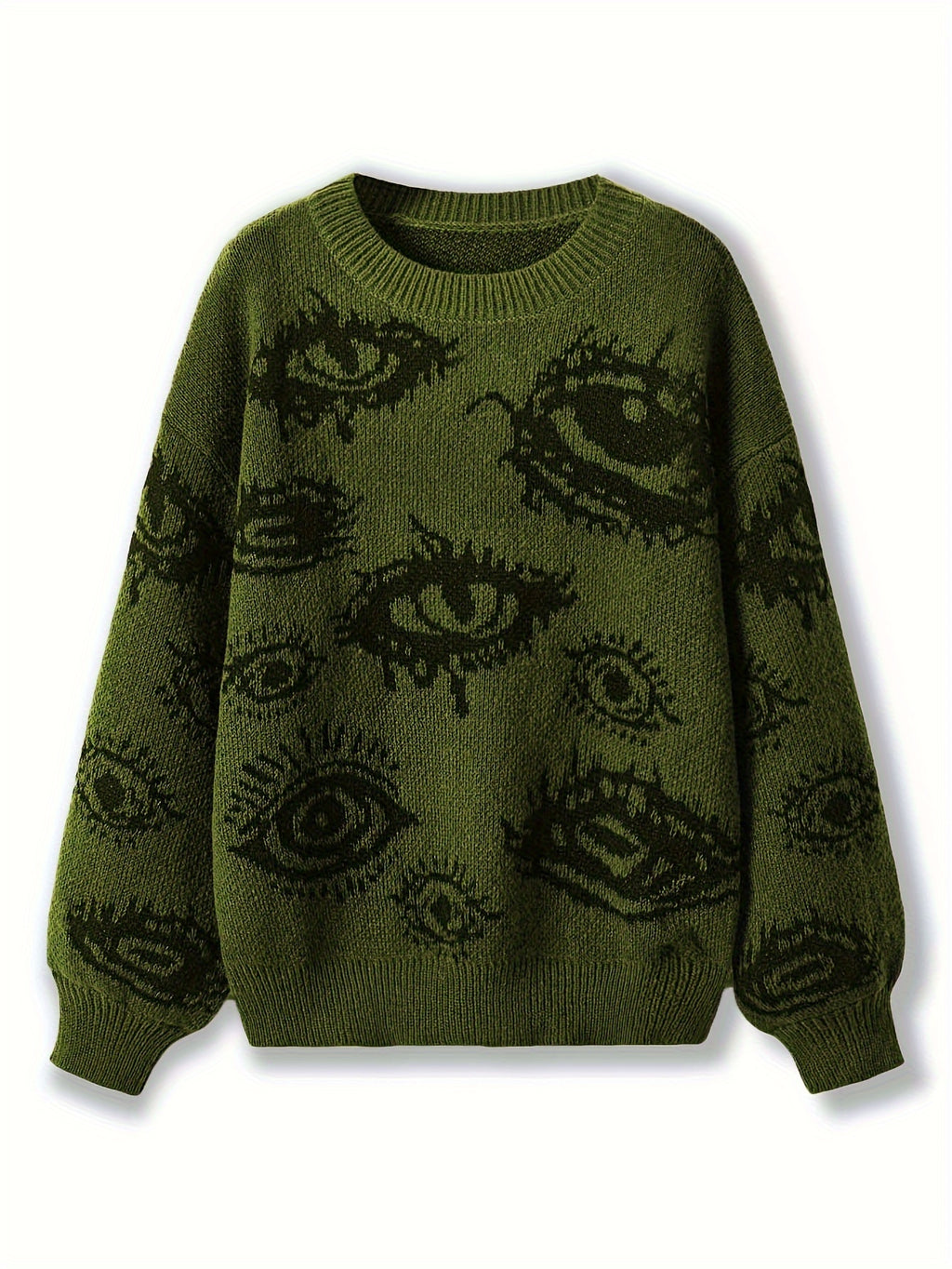 Green & Black Eye Pattern Oversized Knit Sweater