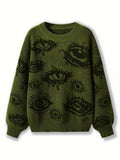 Green & Black Eye Pattern Oversized Knit Sweater