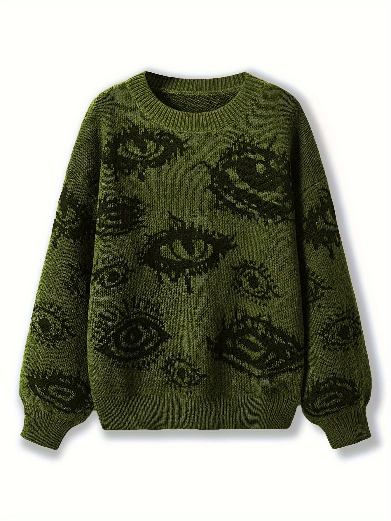 Green & Black Eye Pattern Oversized Knit Sweater