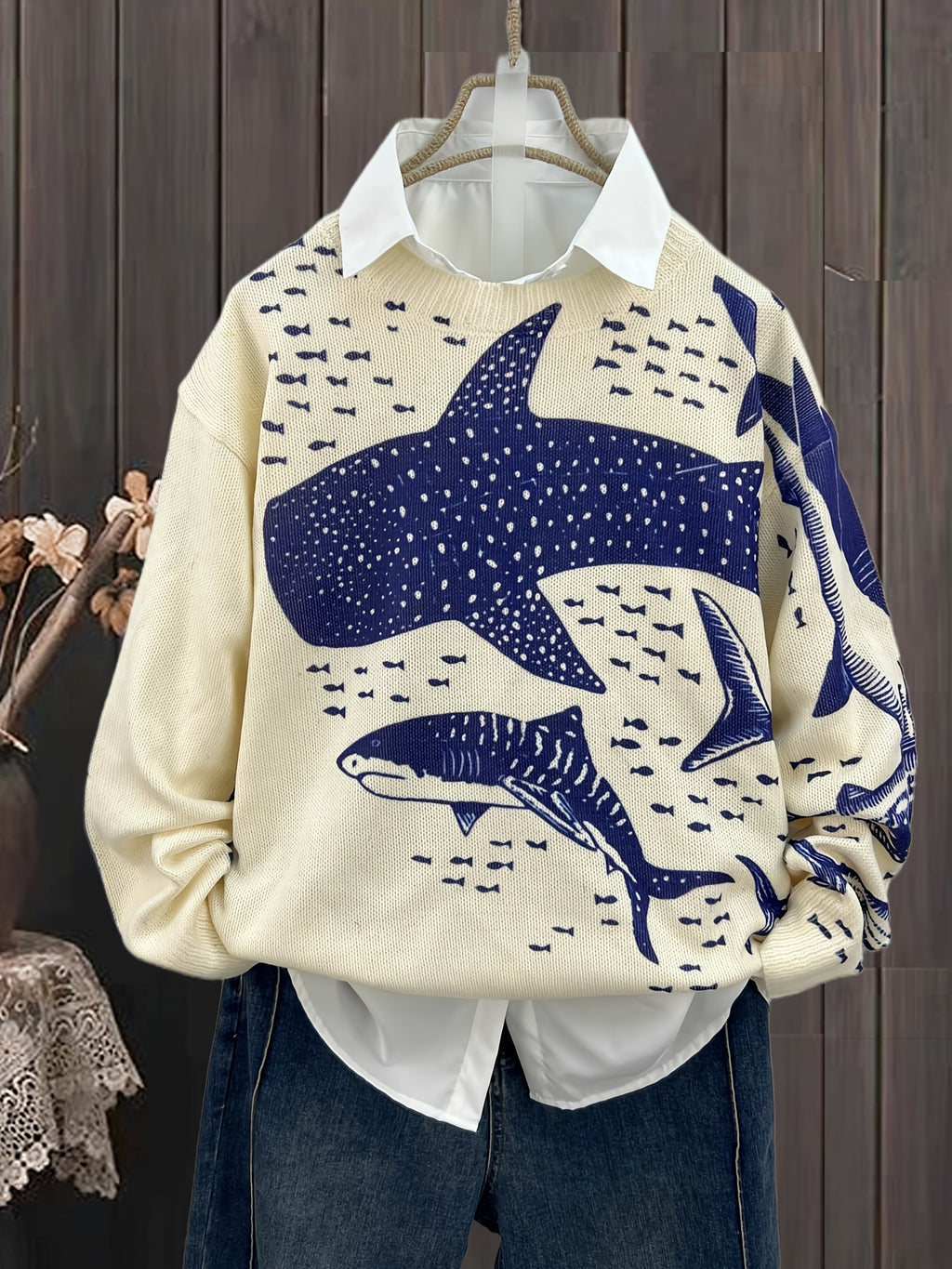 Marine Life Whale Shark Oversized Knit Sweater