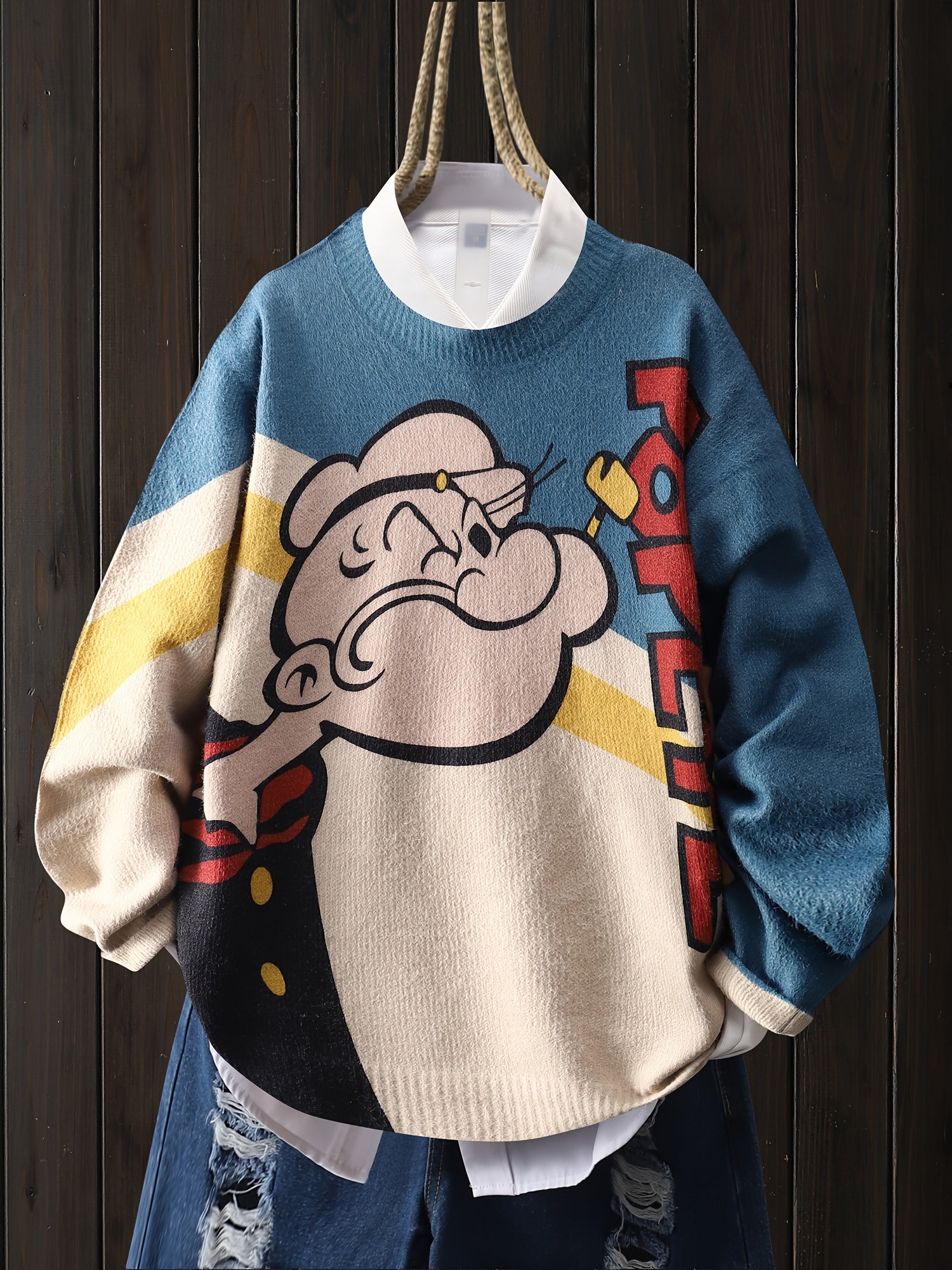 Popeye the Sailor Oversized Fuzzy Knit Sweater