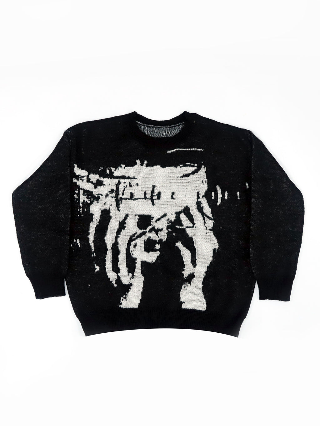 Black Abstract Face Graphic Oversized Knit Sweater