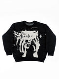 Black Abstract Face Graphic Oversized Knit Sweater