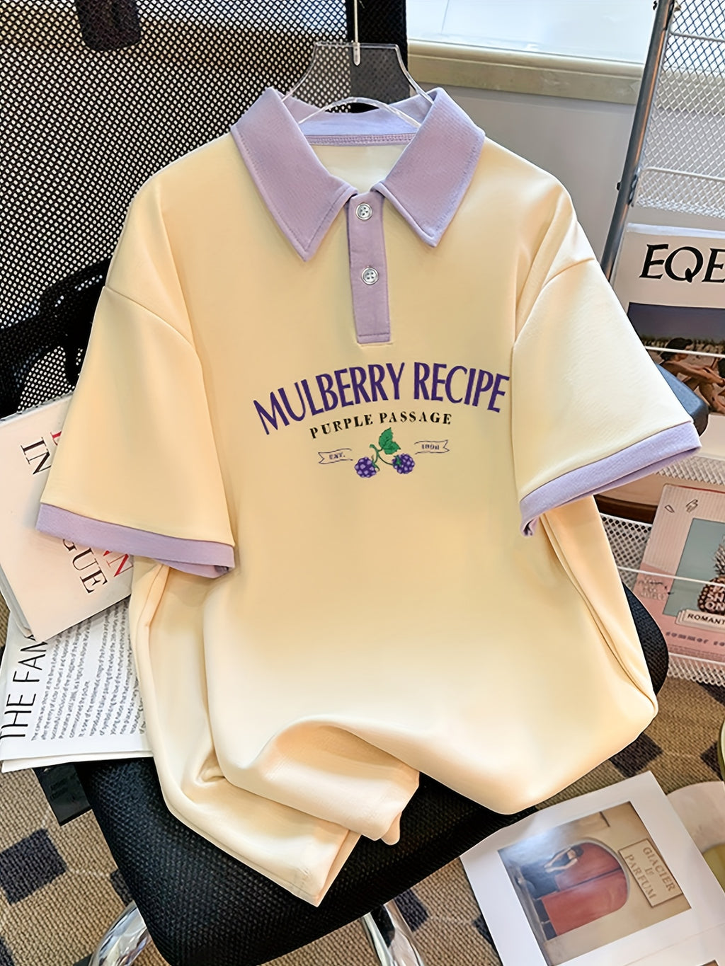 Cream & Lavender Mulberry Recipe Polo Shirt