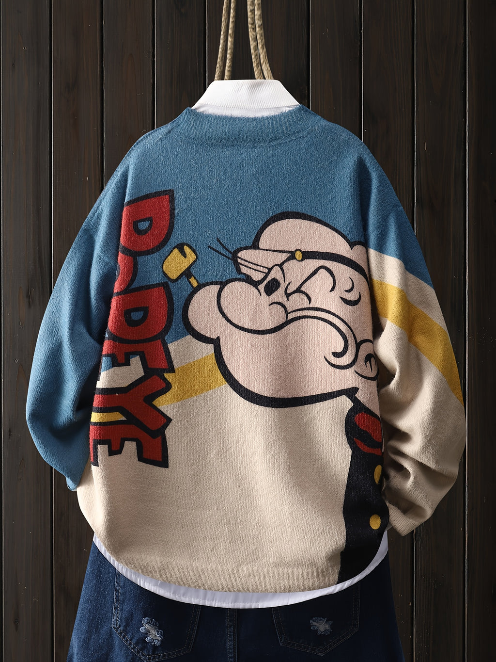 Popeye the Sailor Oversized Fuzzy Knit Sweater