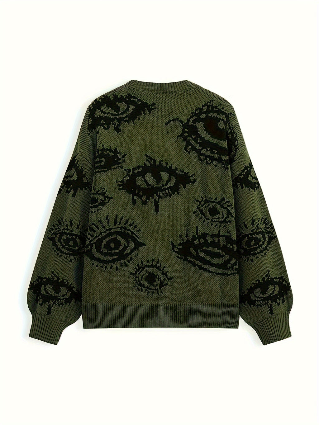 Green & Black Eye Pattern Oversized Knit Sweater