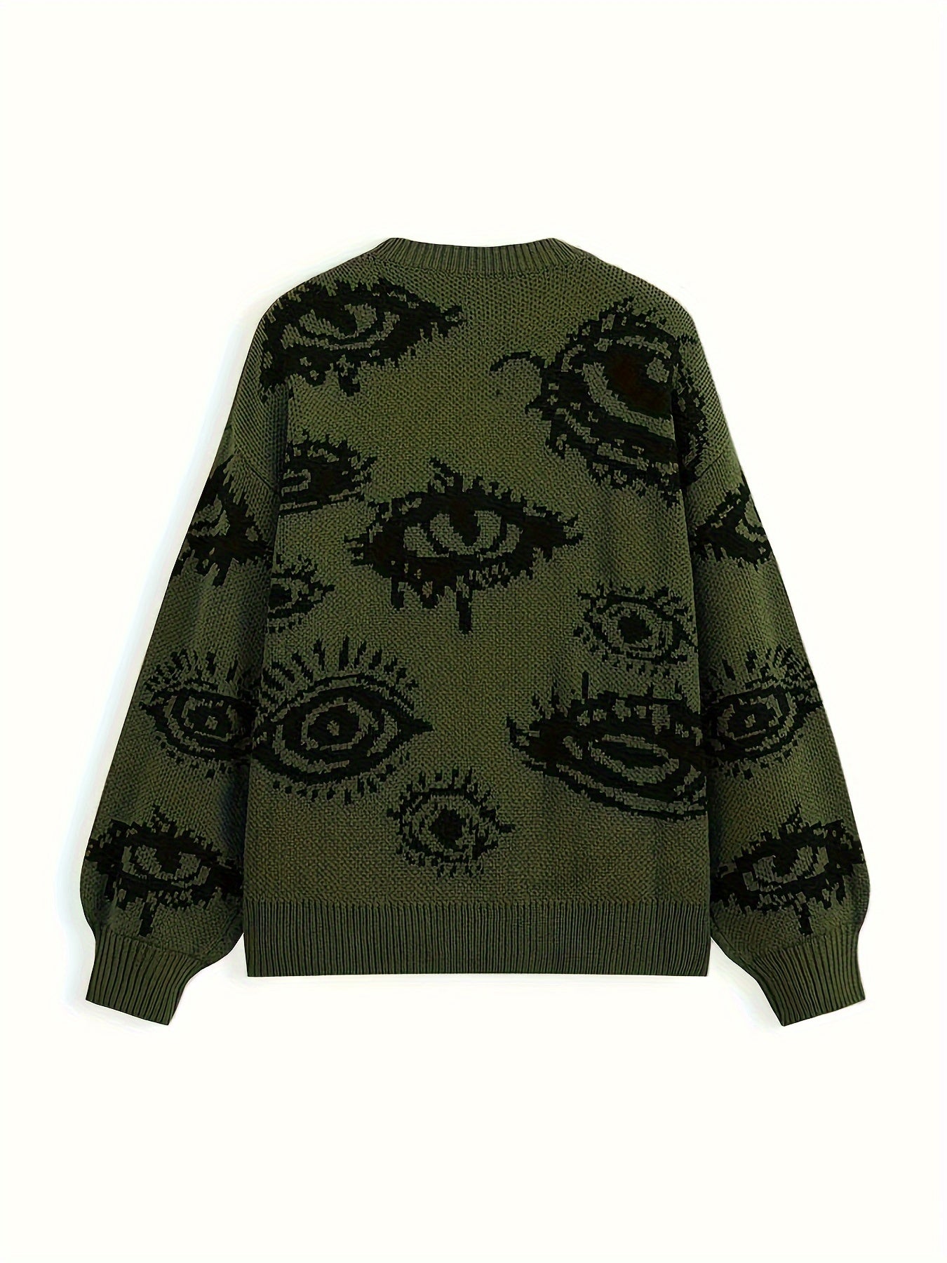 Green & Black Eye Pattern Oversized Knit Sweater