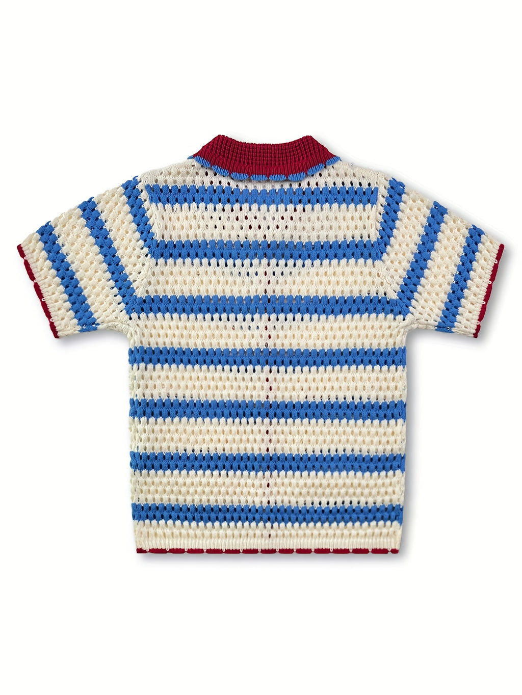 Red, White & Blue Striped Crochet Knit Shirt