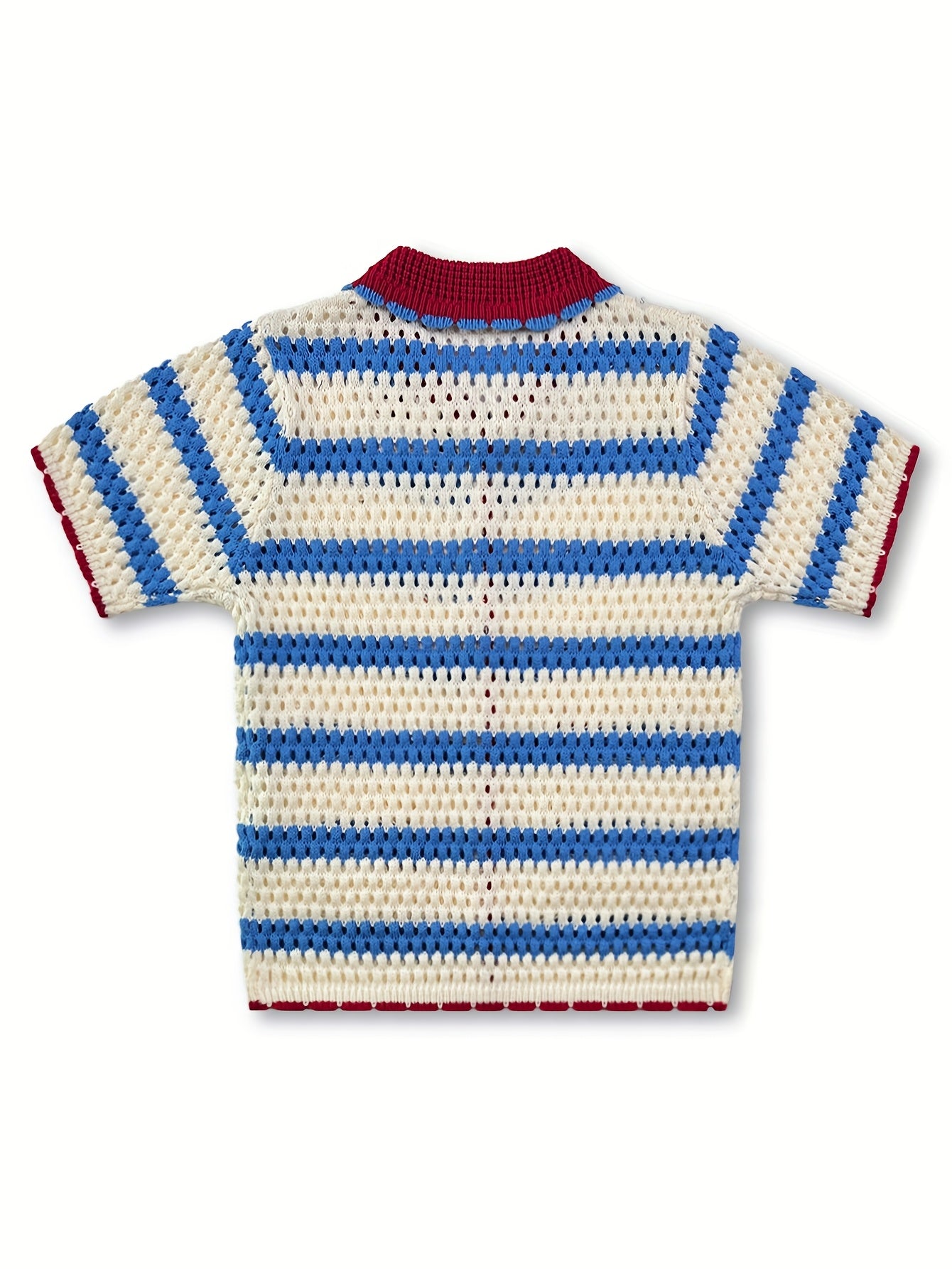 Red, White & Blue Striped Crochet Knit Shirt