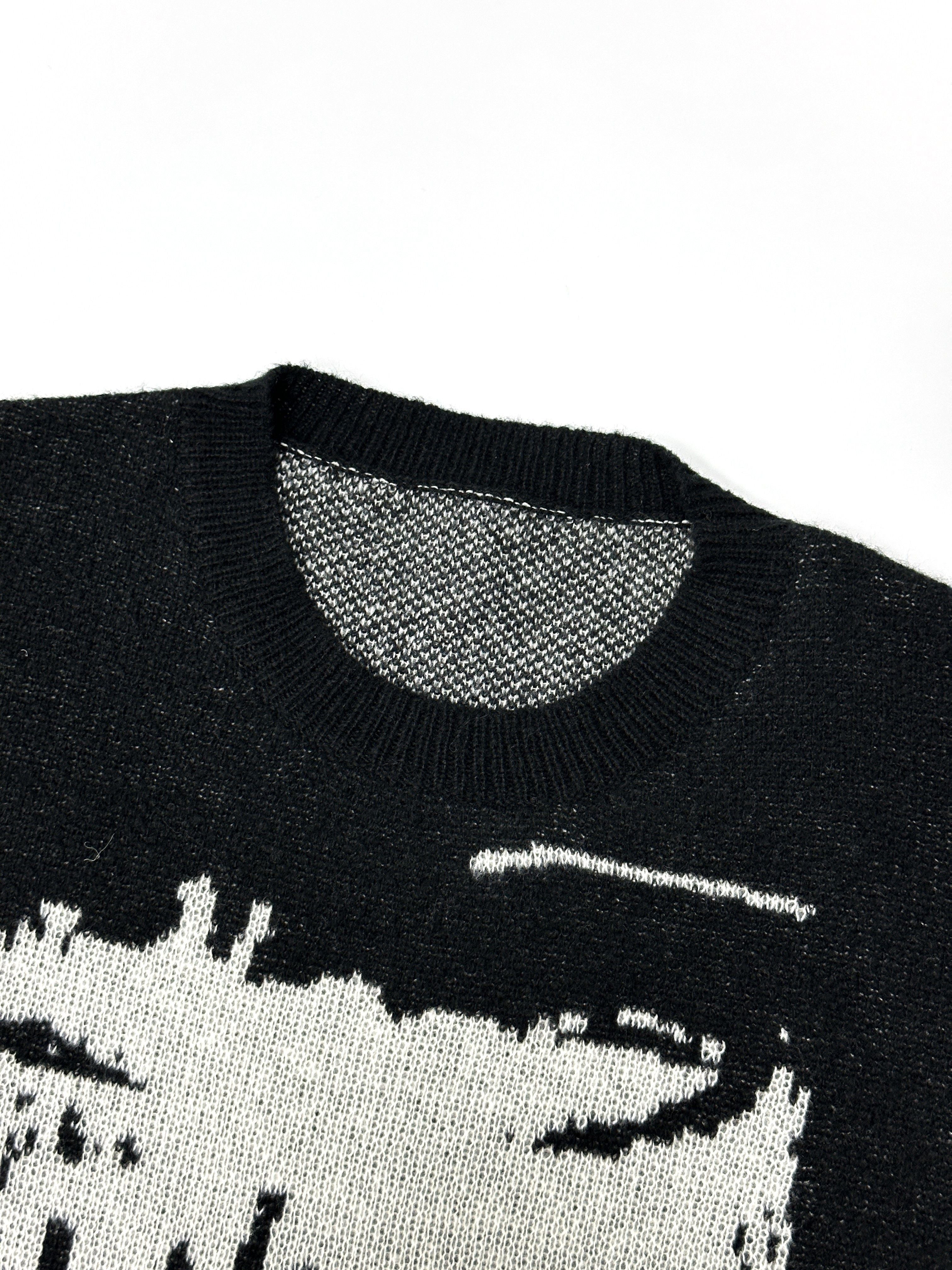 Black Abstract Face Graphic Oversized Knit Sweater