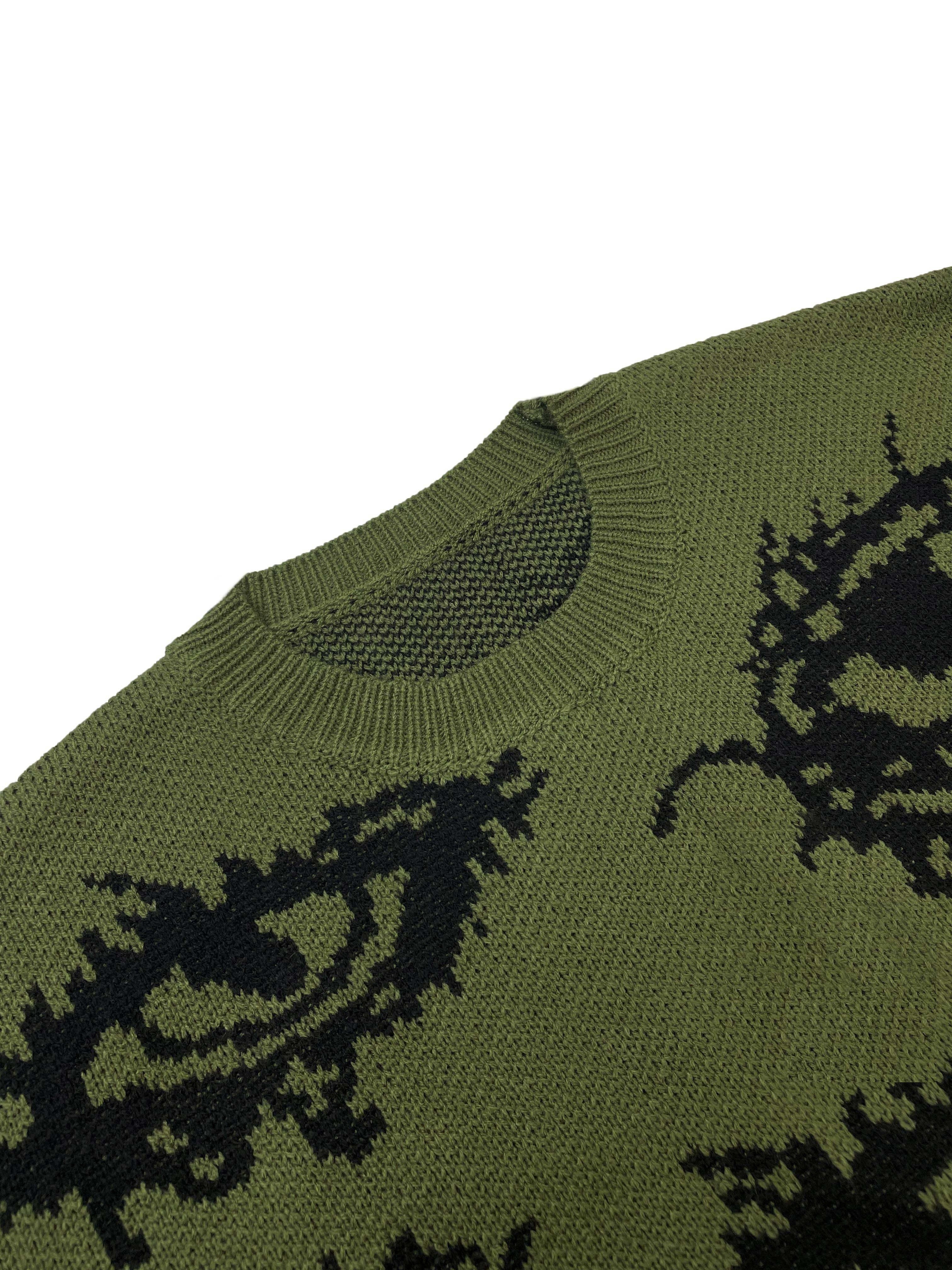 Green & Black Eye Pattern Oversized Knit Sweater
