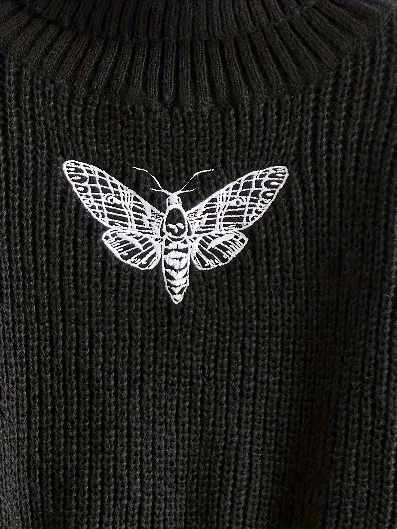 Black Moth Embroidered Cropped Turtleneck Sweater