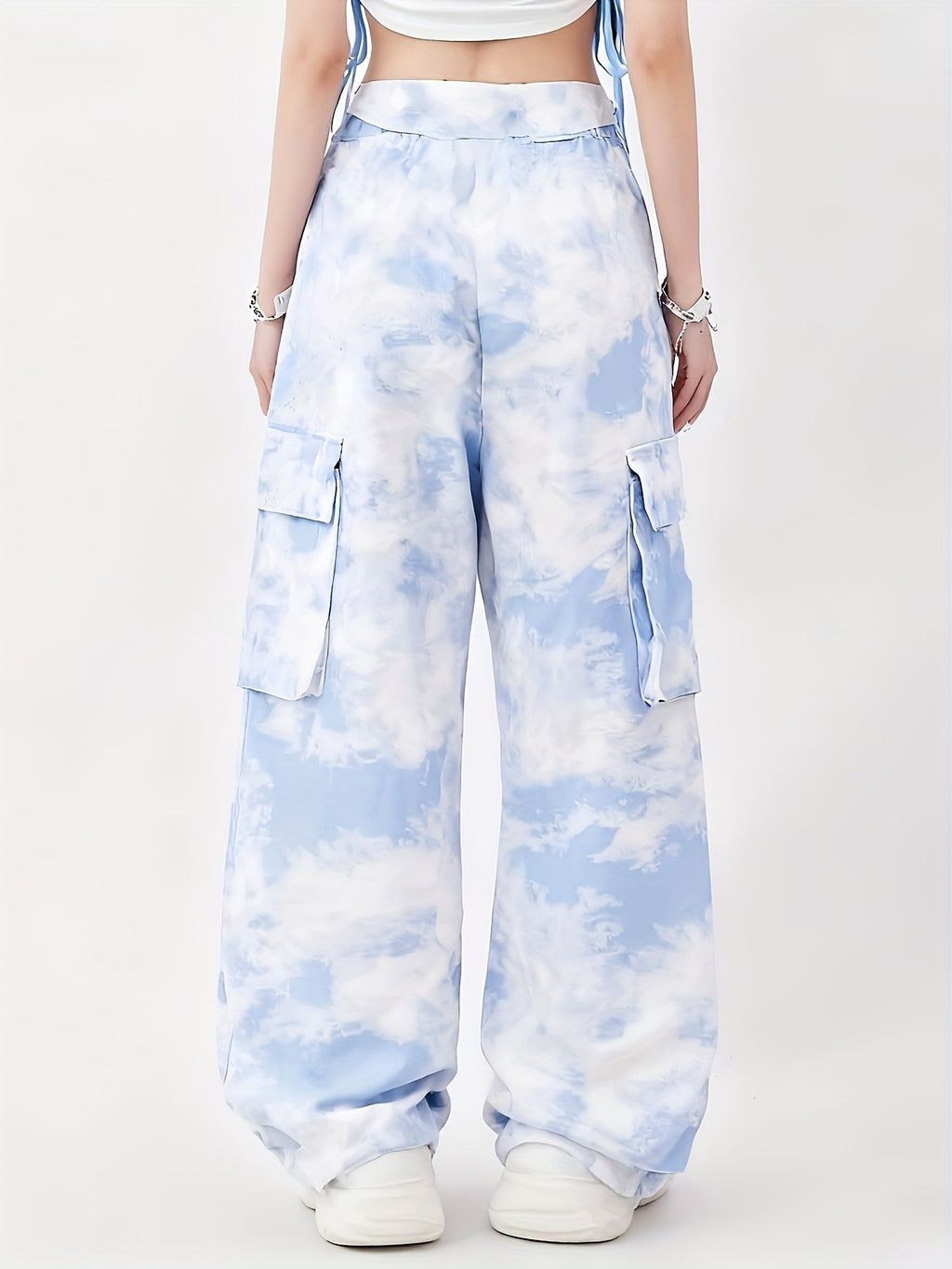 Sky Print Wide-Leg Cargo Pants