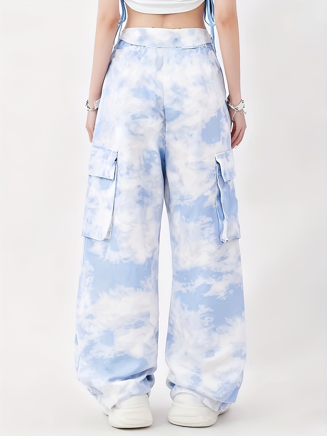 Sky Print Wide-Leg Cargo Pants