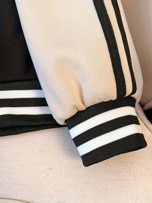 Black & Beige Hooded Baseball Jacket with Check Lining