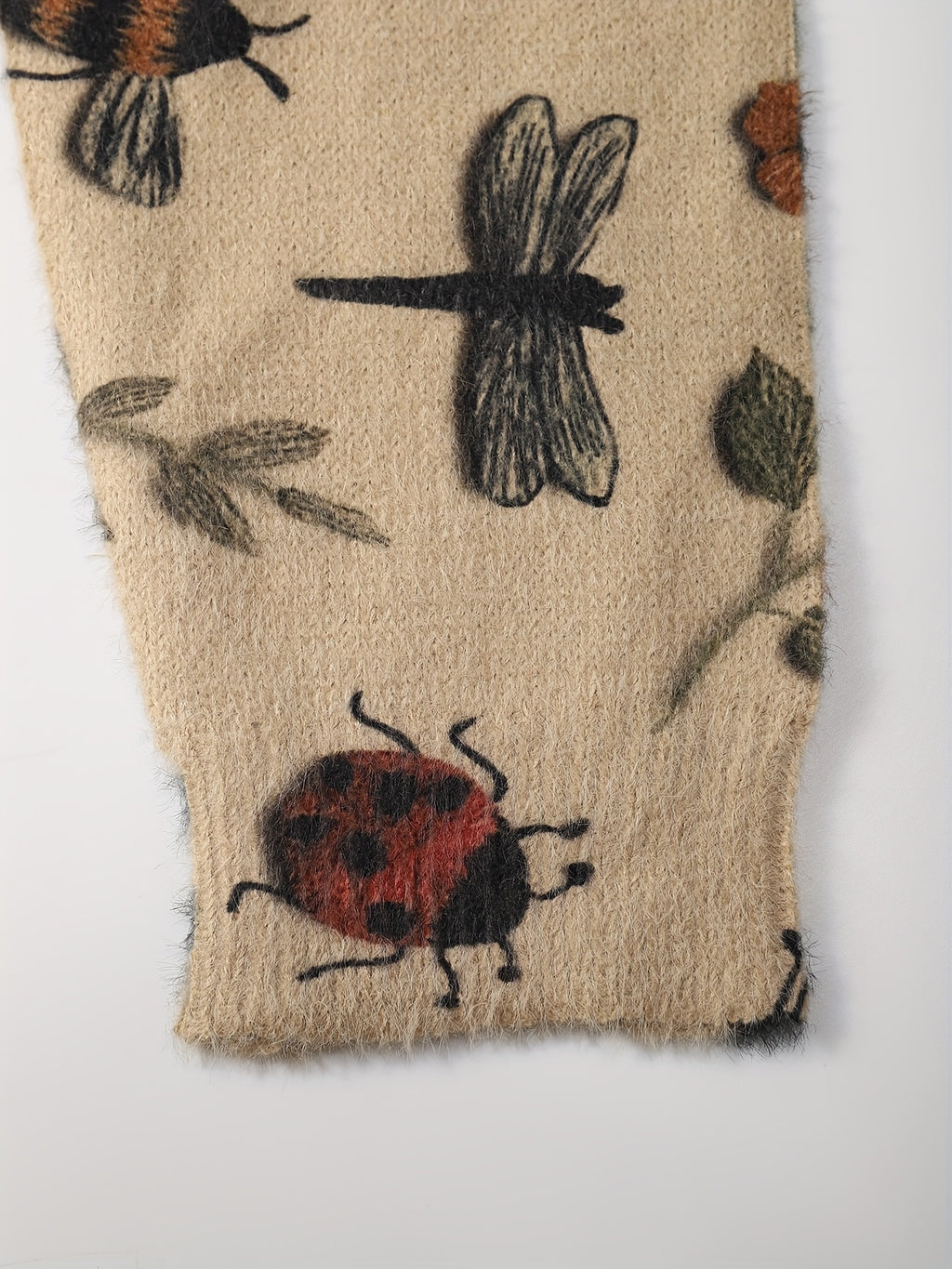 Nature-Inspired Insect & Floral Fuzzy Oversized Sweater