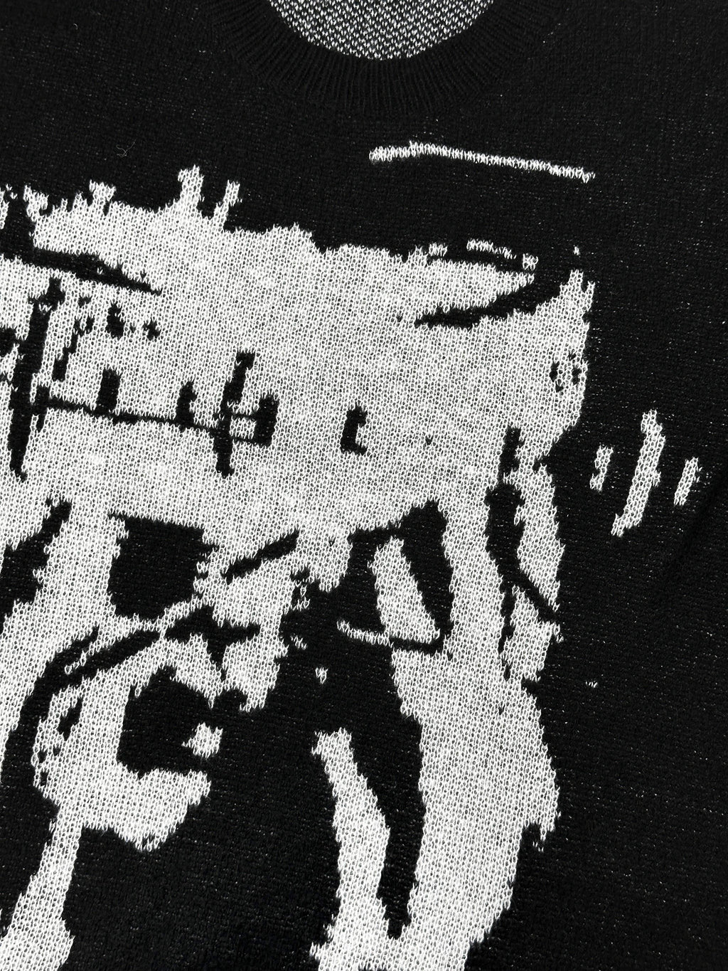 Black Abstract Face Graphic Oversized Knit Sweater