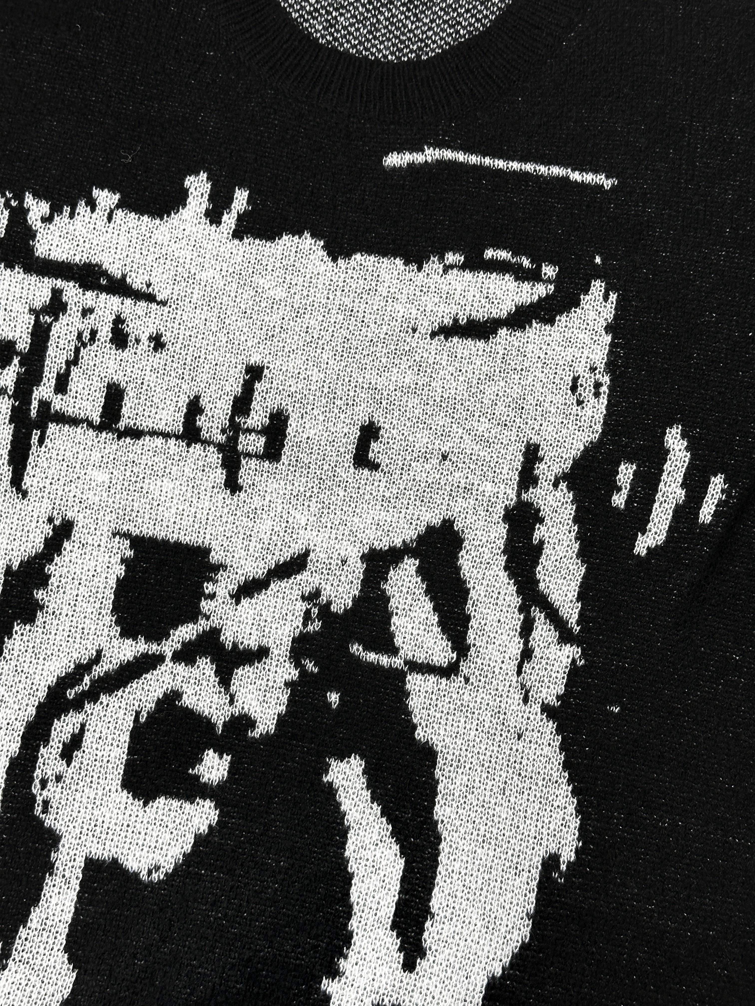 Black Abstract Face Graphic Oversized Knit Sweater