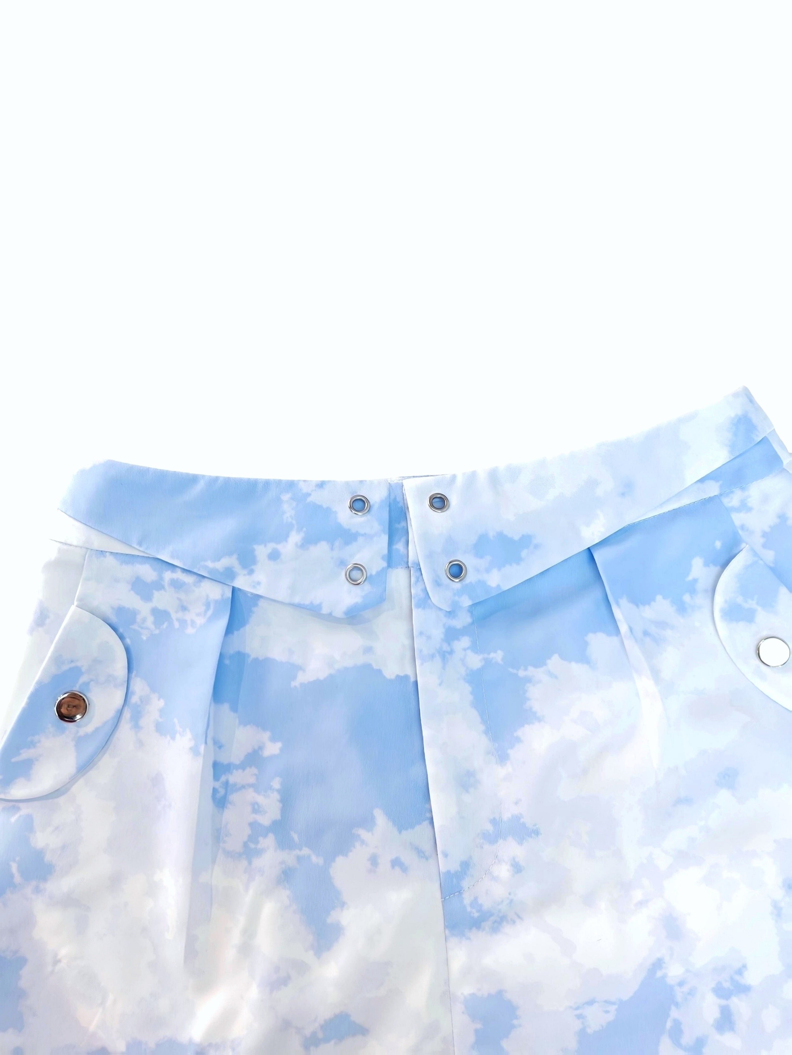 Sky Print Wide-Leg Cargo Pants