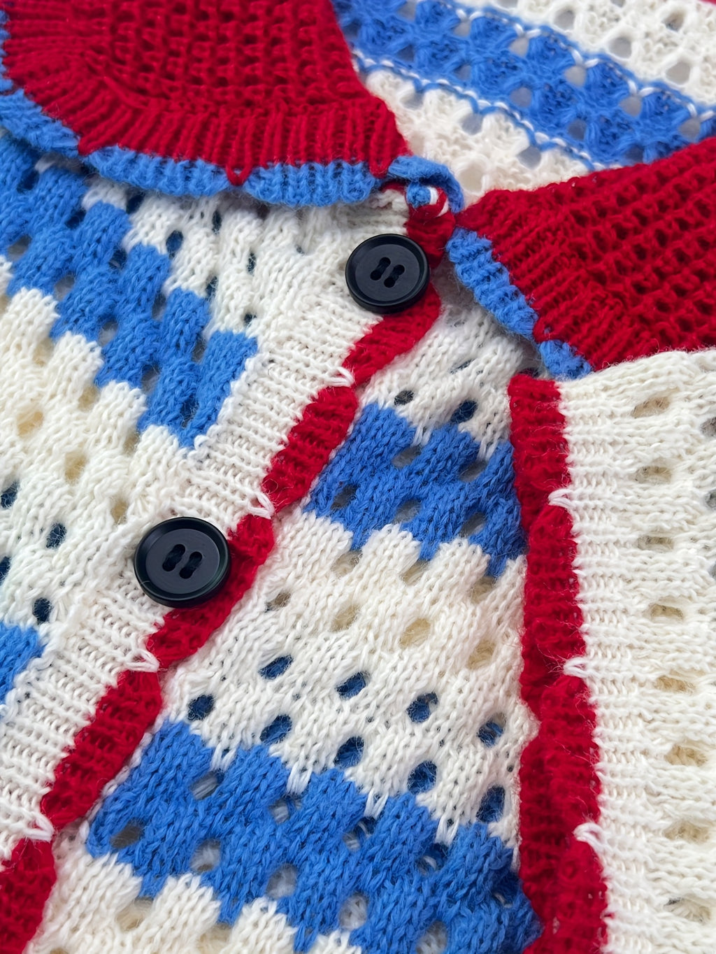 Red, White & Blue Striped Crochet Knit Shirt