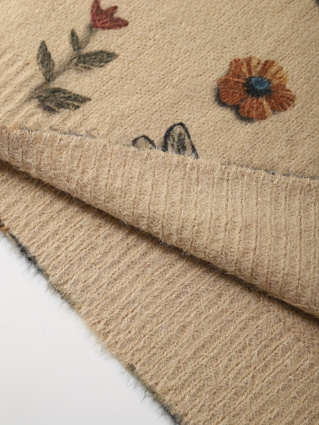 Nature-Inspired Insect & Floral Fuzzy Oversized Sweater