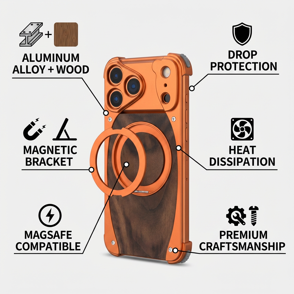 Wood Aluminum Metal Magnetic Case