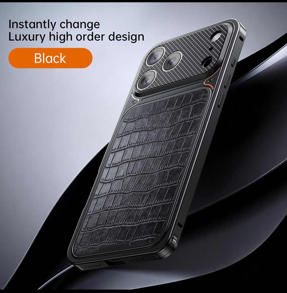 Alligator-textured magnetic phone case for protecting Apple phone lenses