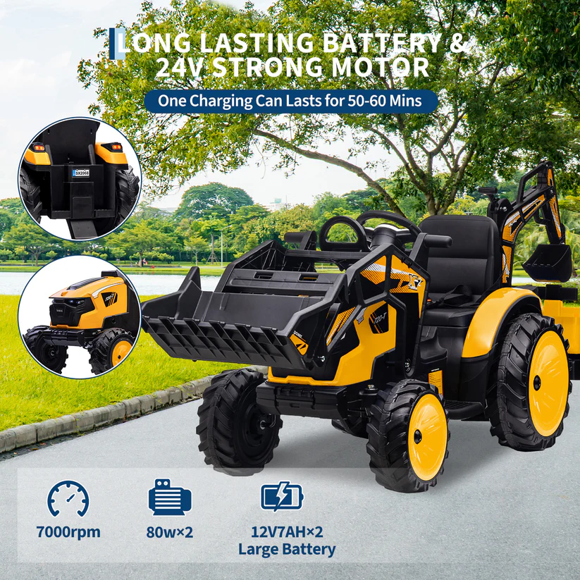 24V Electric Tractor with Trailer & Loader & Digger