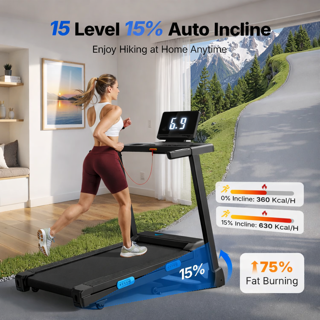 Foldable Treadmill with 15% Auto Incline