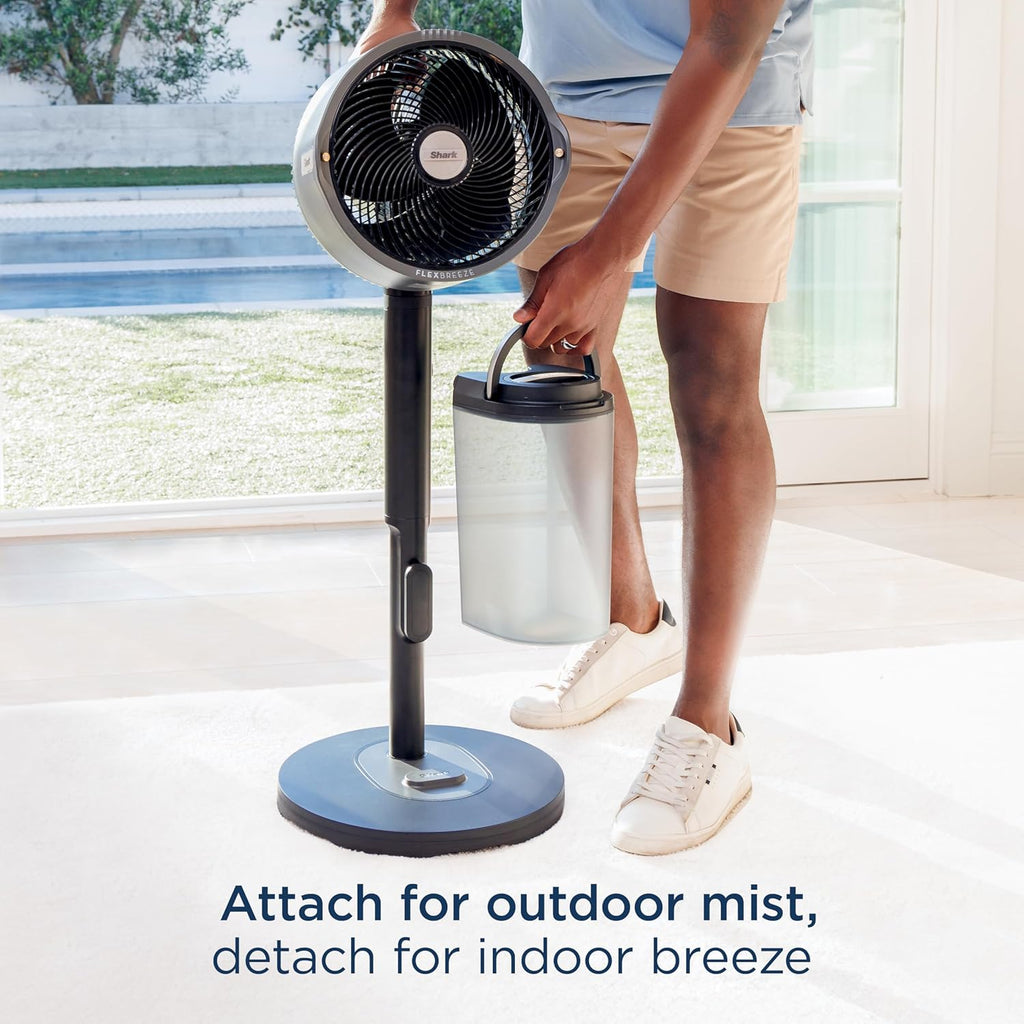 Mist Fan — Indoor & Outdoor, Integrated Misting, Pedestal to Tabletop, Corded or Cordless, Up to 24-Hr Battery, Oscillating, Charcoal Grey