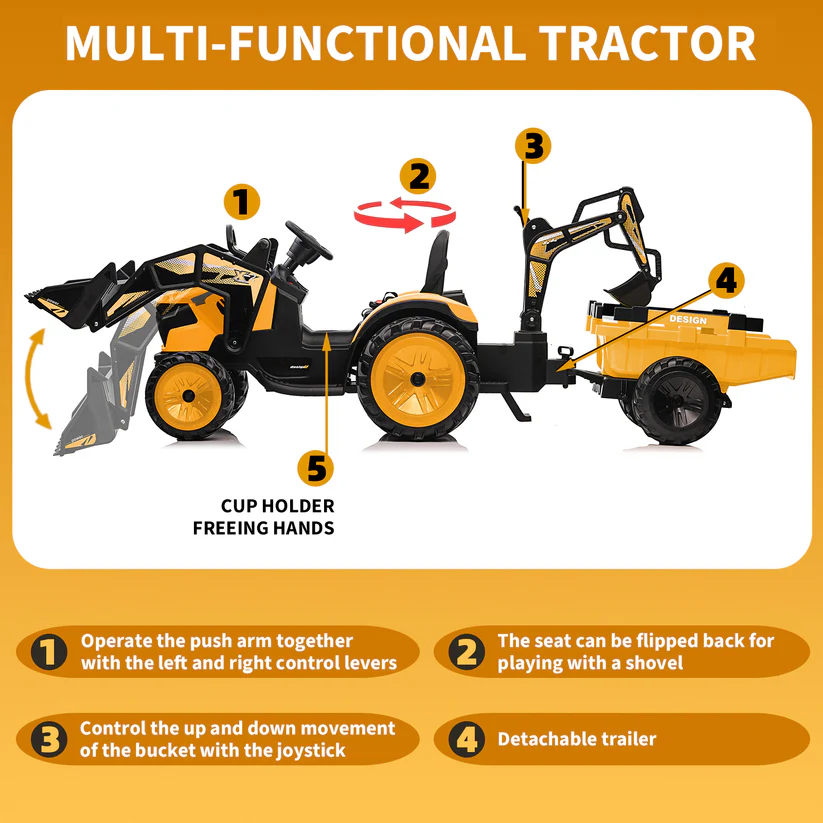 24V Electric Tractor with Trailer & Loader & Digger